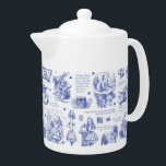 Alice in Wonderland Tea Party Blue Toile Quotes Teapot<br><div class="desc">Literary classic, Alice's Adventures in Wonderland by Lewis Carroll illustrated by John Tenniel, wood engraved, with quotes in neutral monochrome toile style for the lovers of the book, fantasy literature, Victorian era. The scenes show Alice, Mad Hatter, White Rabbit, the tea party, Caterpillar, The Cheshire Cat, the Griffon, the flamingo,...</div>