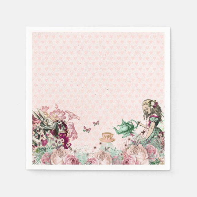 Alice in Wonderland Tea Party Blush & Mint Napkins (Front)