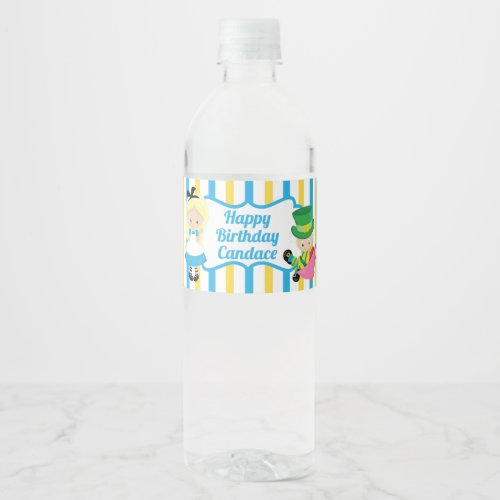 Alice in Wonderland Tea Party Custom Kids Birthday Water Bottle Label