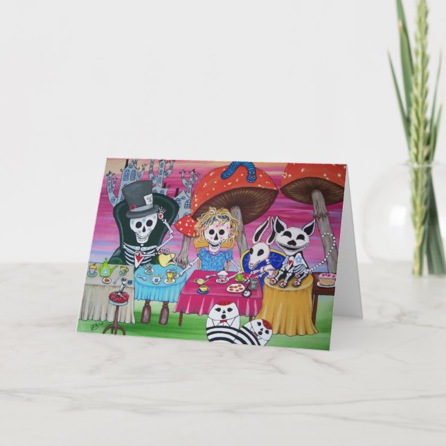 Alice in Wonderland Tea Party Day of the Dead Card (Front)