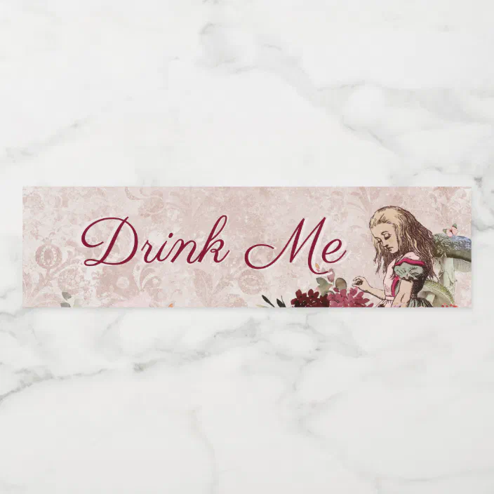 Alice in wonderland water bottle labels