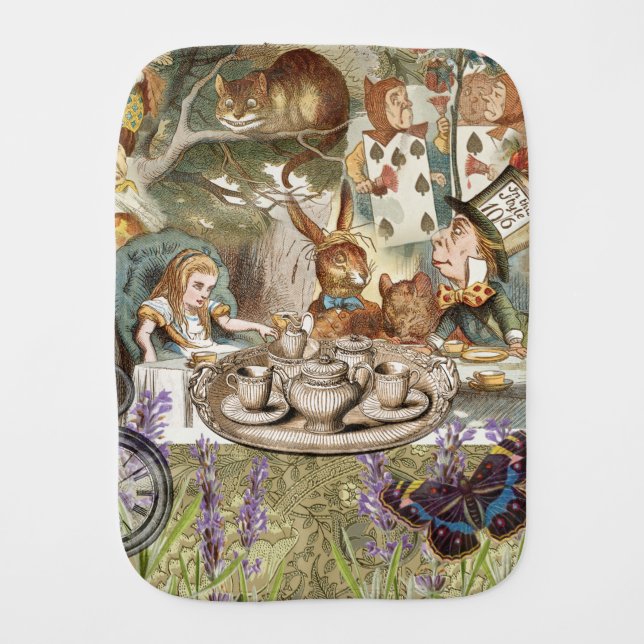 Alice in Wonderland Tea Party Guests Baby Burp Cloth (Front)