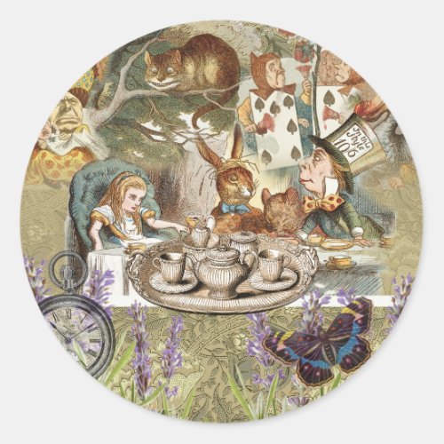 Alice in Wonderland Tea Party Guests Classic Round Sticker