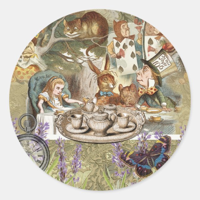 Alice in Wonderland Tea Party Guests Classic Round Sticker (Front)