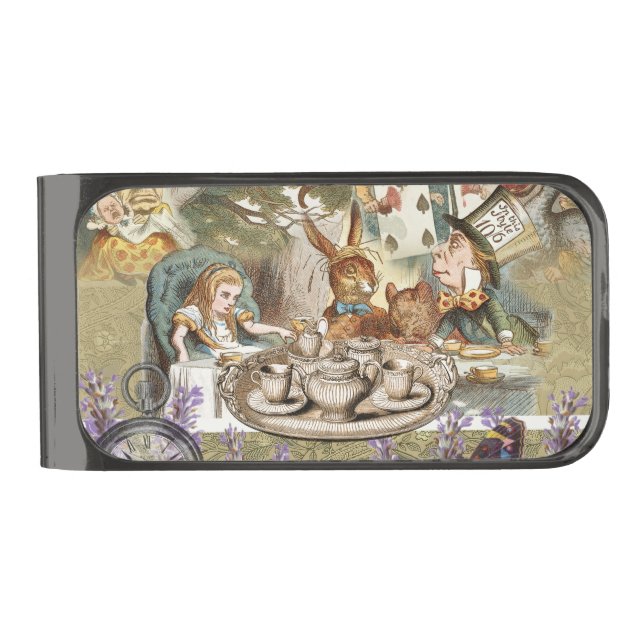 Alice in Wonderland Tea Party Guests Gunmetal Finish Money Clip (Front)