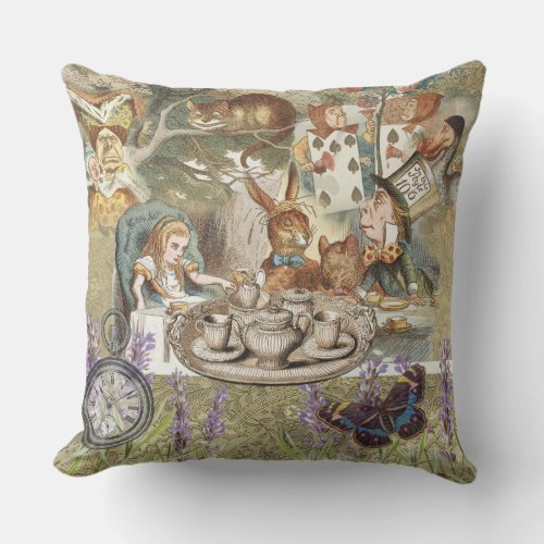 Alice in Wonderland Tea Party Guests Outdoor Pillow