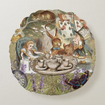 Alice In Wonderland Tea Party Guests Round Pillow by antiqueart at Zazzle