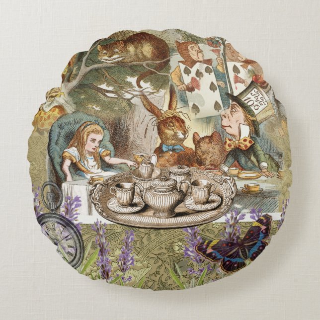 Alice in Wonderland Tea Party Guests Round Pillow (Front)