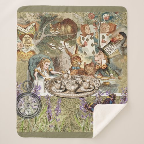 Alice in Wonderland Tea Party Guests Sherpa Blanket