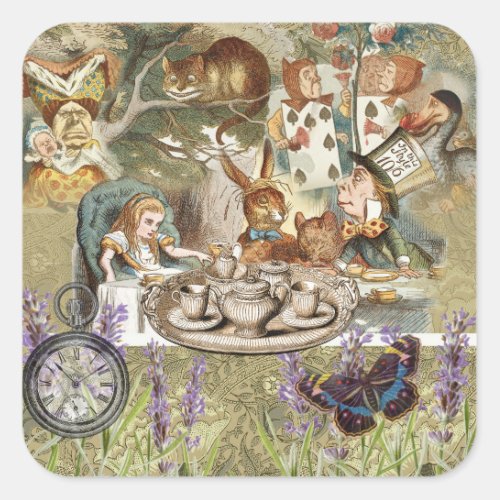 Alice in Wonderland Tea Party Guests Square Sticker