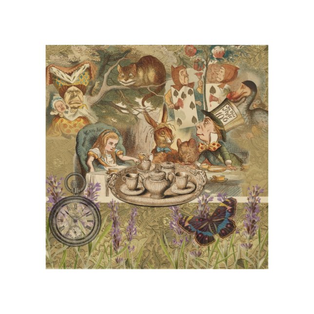 Alice in Wonderland Tea Party Guests Wood Wall Art (Front)