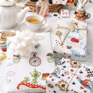 Alice in Wonderland Tea Party Pattern Whimsical  Wrapping Paper Sheets