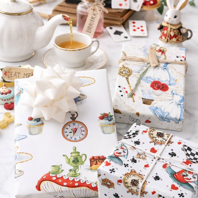 Alice in Wonderland Tea Party Pattern Whimsical  Wrapping Paper Sheets (Creator Uploaded)