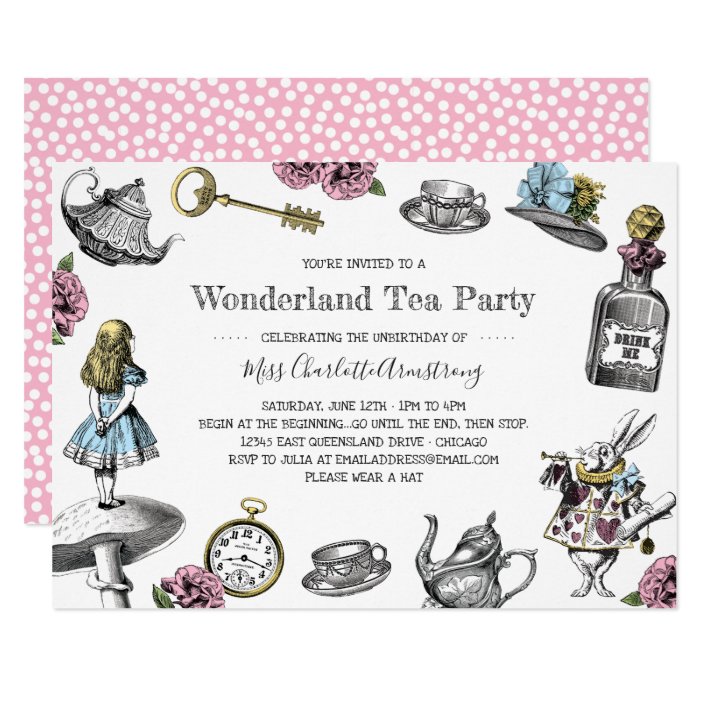 Alice In Wonderland Tea Party Polka Dots Invitation Zazzle Com