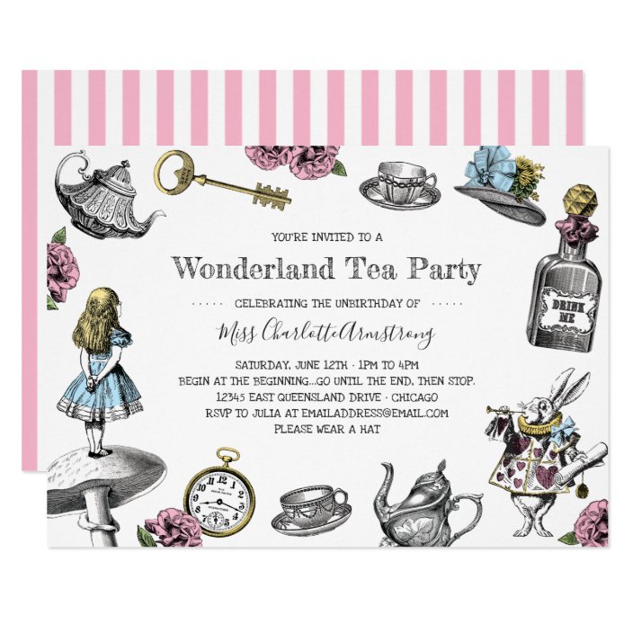 Alice In Wonderland Tea Party Stripes Invitation Zazzle Com