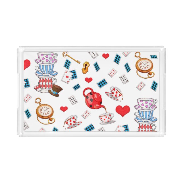 Alice in Wonderland Tea Party Theme Pattern Acrylic Tray (Front)