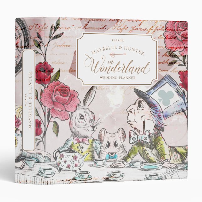 Alice In Wonderland Tea Party Wedding Decoupage 3 Ring Binder (Front/Spine)