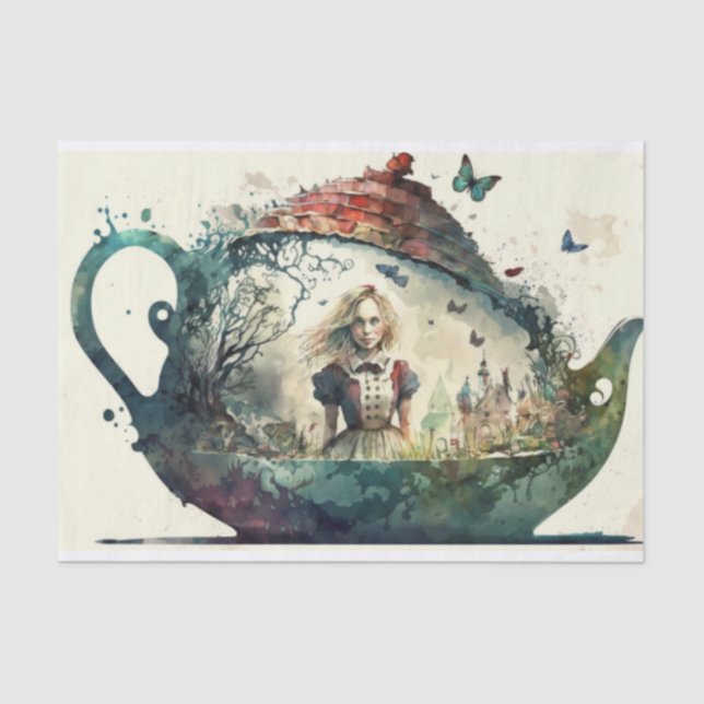 Alice in  Wonderland Tea Pot Decoupage Tissue Paper (Front)