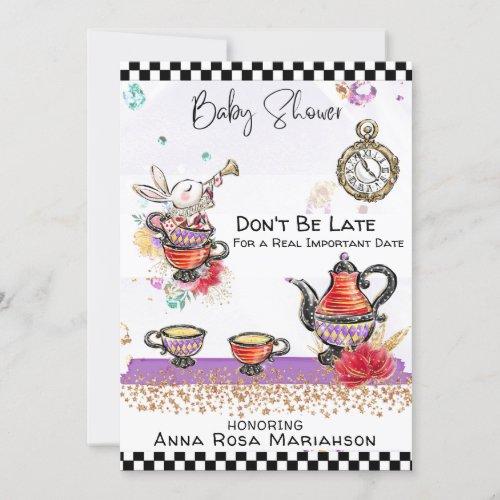  Alice in Wonderland Tea Pot Rabbit Tea Cups Invitation