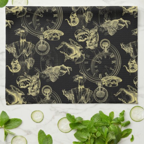 Alice in Wonderland Tea Time Black Gold Towel