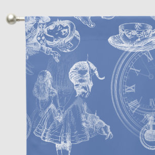 Alice in Wonderland Tea Time Blue Curtains