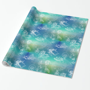 Alice in Wonderland Tea Time Blue Green Gift Wrap