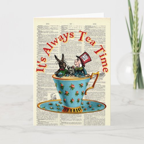 Alice in Wonderland Tea Time Old Dictionary Page Card