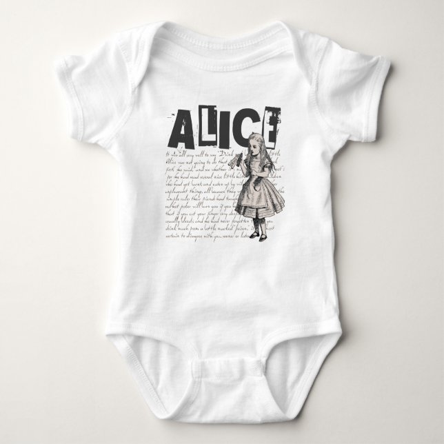 Alice In Wonderland Text & Alice Image Baby Bodysuit (Front)