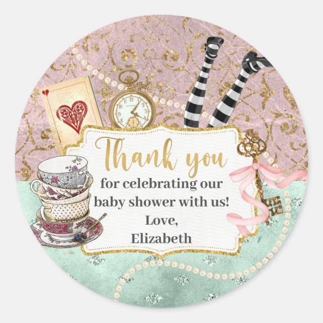 Alice in Wonderland Thank You Classic  Round Sticker (Front)