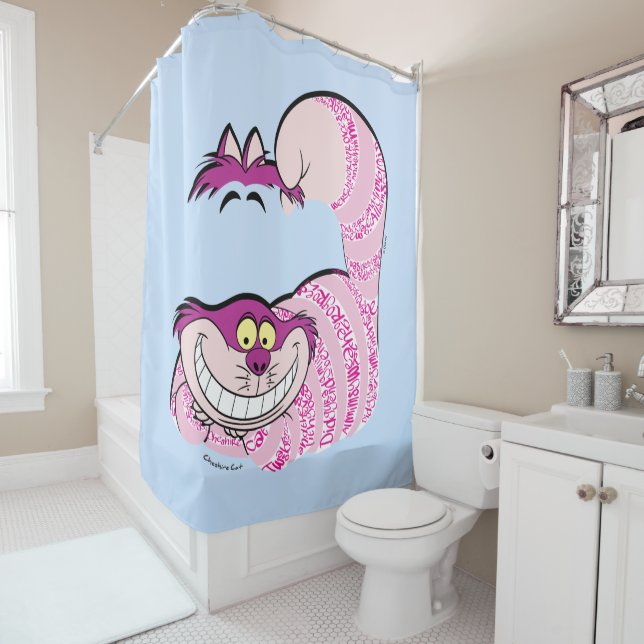 Alice In Wonderland | The Cheshire Cat in Text Shower Curtain (In Situ)