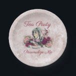 Alice in Wonderland The Mad Hatter Tea Party Paper Plates<br><div class="desc">Alice in Wonderland The Mad Hatter Tea Party Burgundy & Blush Floral Personalized With Your custom text. Vintage Illustrations in full color, with fancy calligraphy script font. for Birthday Party, or Baby Shower and more! Tea Party Theme - paper plates! ~ Check my shop to see the entire suite for...</div>