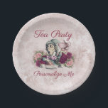 Alice in Wonderland The Mad Hatter Tea Party Paper Plates<br><div class="desc">Alice in Wonderland The Mad Hatter Tea Party Burgundy & Blush Floral Personalized With Your custom text. Vintage Illustrations in full color, with fancy calligraphy script font. for Birthday Party, or Baby Shower and more! Tea Party Theme - paper plates! ~ Check my shop to see the entire suite for...</div>