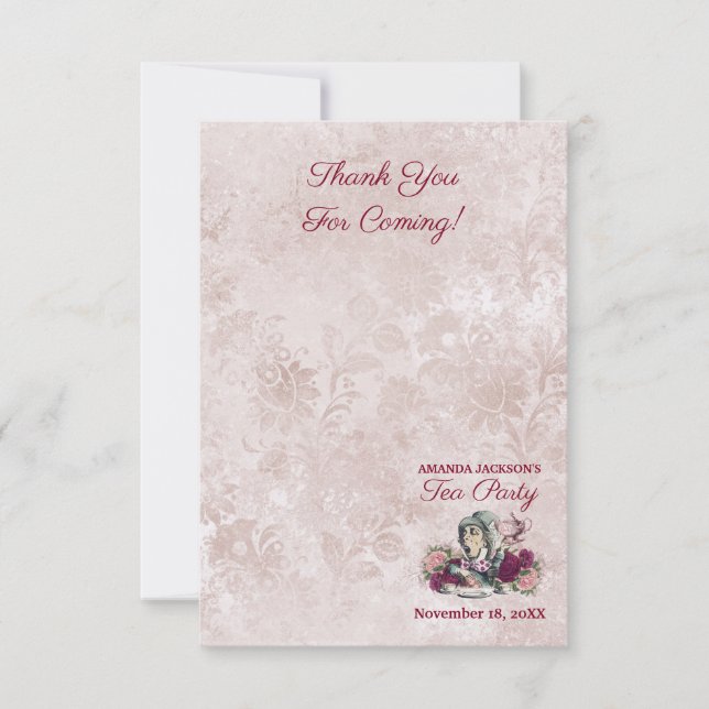 Alice in Wonderland The Mad Hatter Tea Party Thank You Card (Front)