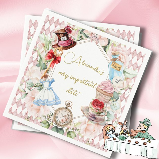  Alice In Wonderland Theme Floral Pink Personal Napkins (Creator Uploaded)