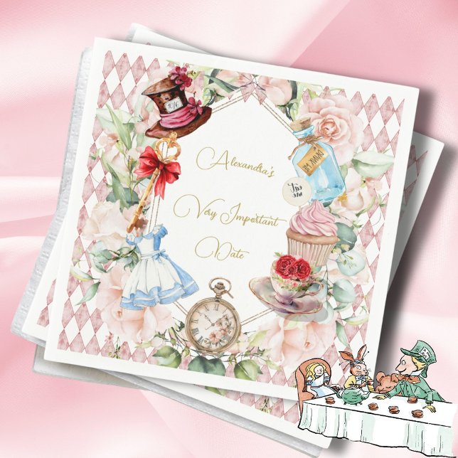  Alice In Wonderland Theme Floral Pink Personal Napkins (Creator Uploaded)