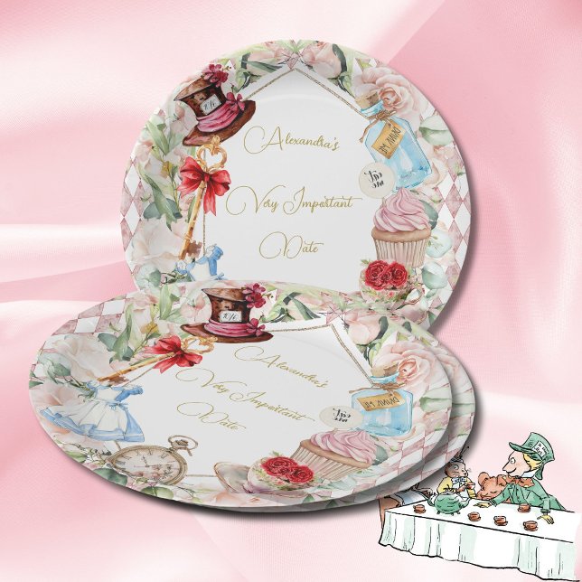  Alice In Wonderland Theme Floral Pink Personal Paper Plates (Creator Uploaded)