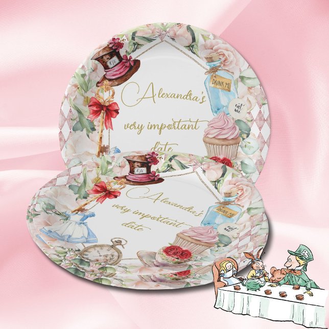  Alice In Wonderland Theme Floral Pink Personal Paper Plates (Creator Uploaded)