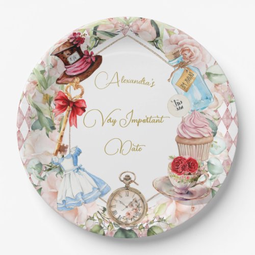  Alice In Wonderland Theme Floral Pink Personal Paper Plates