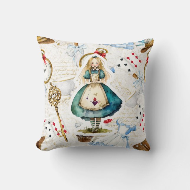 Alice In Wonderland Theme Throw Pillow (Front)