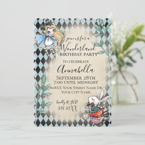 Alice in Wonderland Theme with White Rabbit Invitation