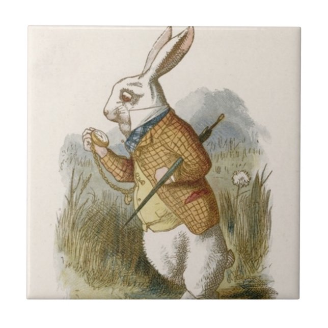 Alice in Wonderland Tile, White Rabbit Ceramic Tile (Front)