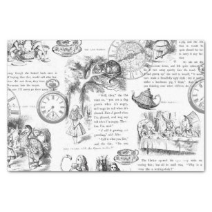 Alice in Wonderland it/'s always tea time decoupage paper decoupage sheet thin tissue paper Mad hatter black and white