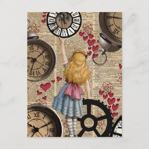 Alice In Wonderland Travelling in Time Postcard
