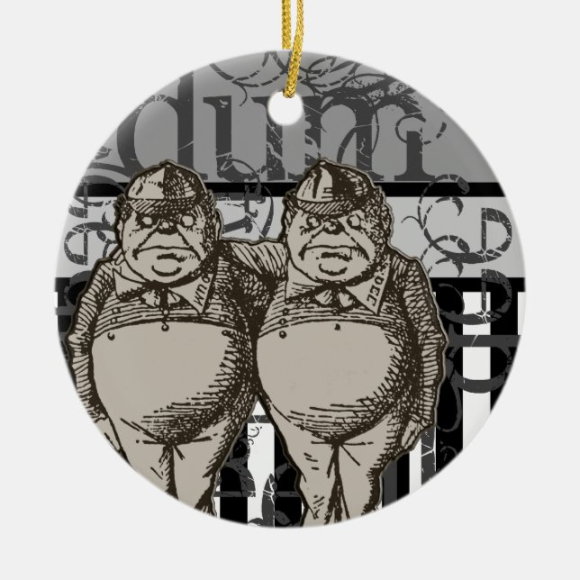 Alice In Wonderland Tweedledum & Tweedledee Grunge Ceramic Ornament (Front)
