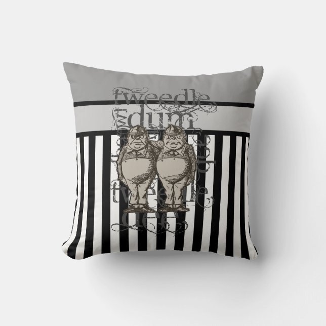 Alice In Wonderland Tweedledum & Tweedledee Grunge Throw Pillow (Front)