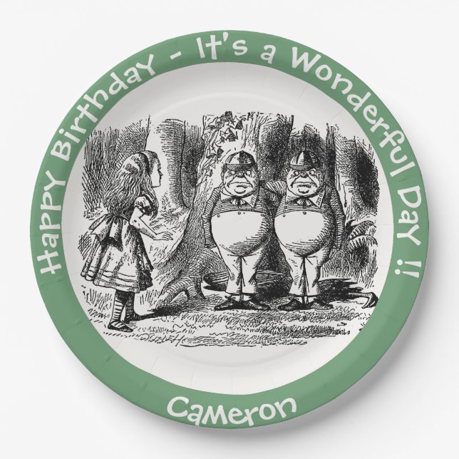 Alice in Wonderland Tweedledum & Tweedledee Party Paper Plates (Front)