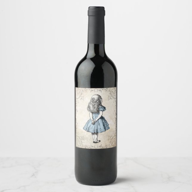 Alice in Wonderland Vines Sepia Wine Bottle Label (Front)