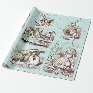 Alice in Wonderland Vintage Blue Gold Wrapping Paper