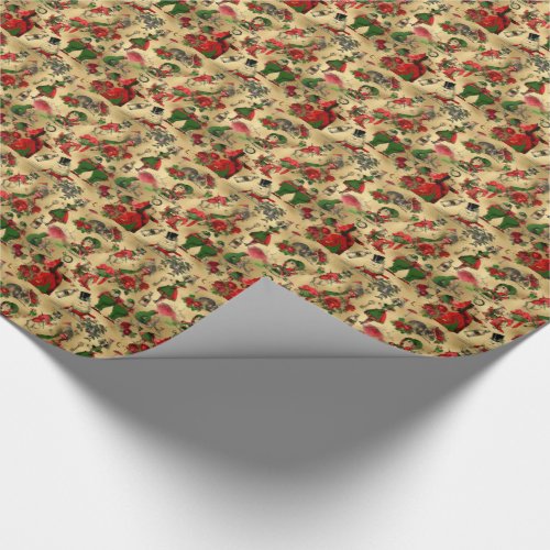 Alice in Wonderland Vintage Christmas gold foil Wrapping Paper