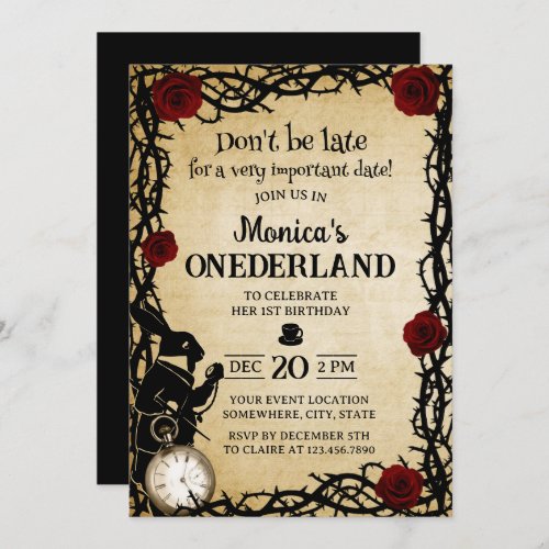 Alice in Wonderland Vintage Girl 1st Birthday Invitation